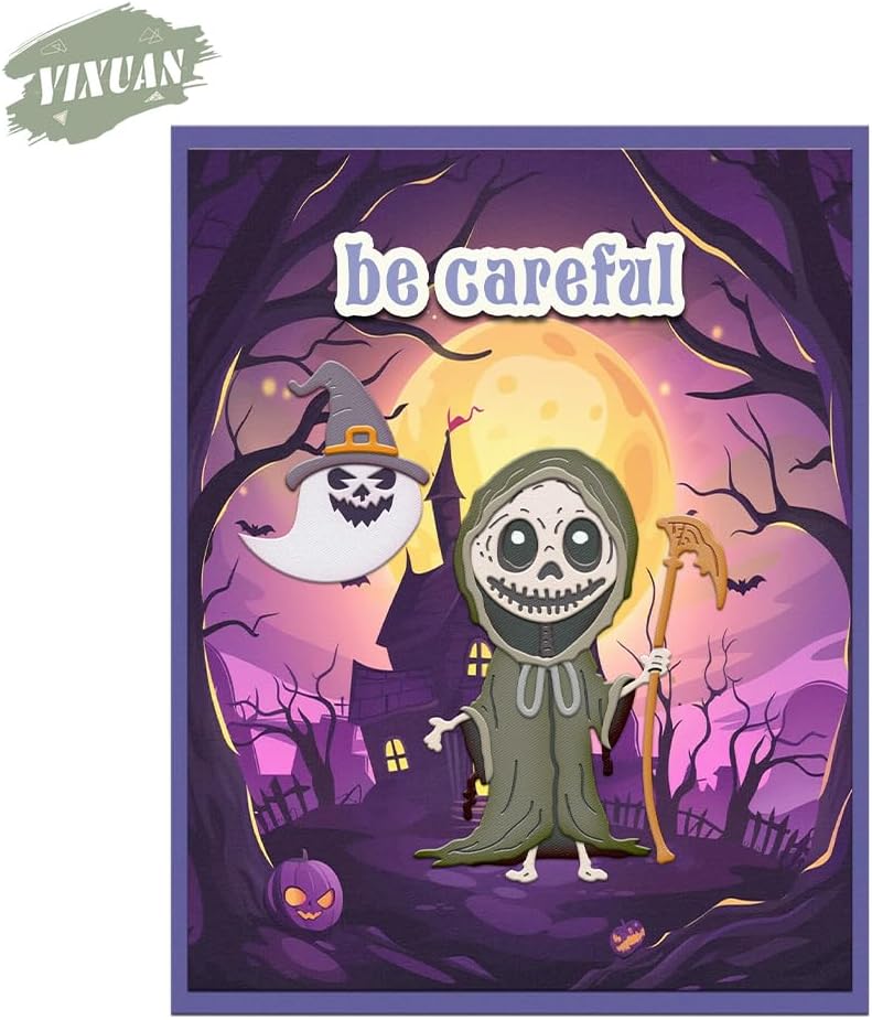 Yi Xuan Halloween Clear Silicone stampReusable Stamp with Pumpkins, Skulls, Bats, Santa Claus, and Holiday Designs. Used for Making Cards, scrapbooks, and DIY templates (Halloween Grim Reaper) - Image 2